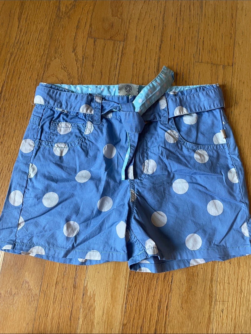 Girls' Blue Polka Dot Shorts with Tie Waist